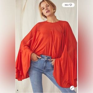 Free People Vibrant Orange Flowy Top